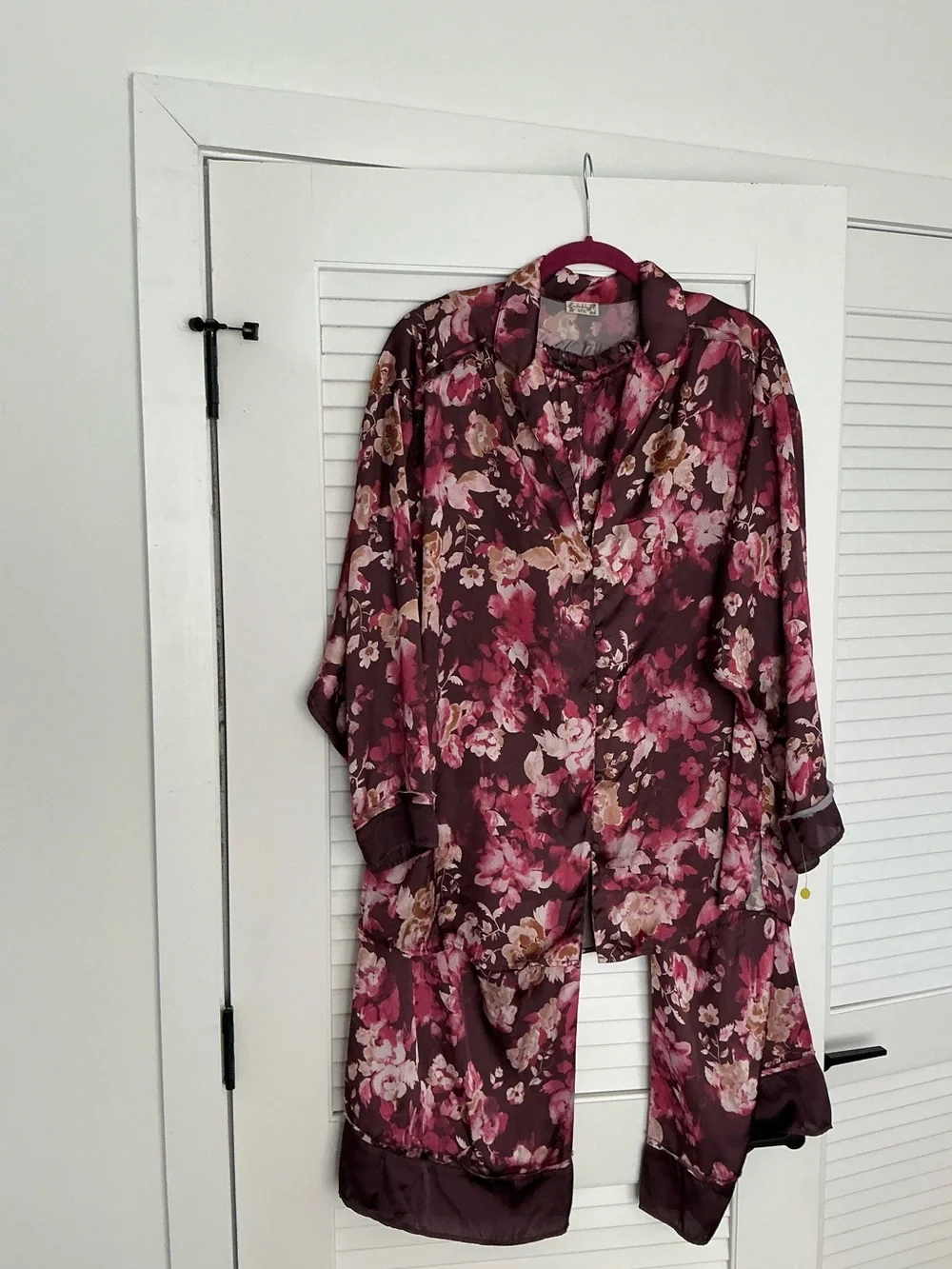 FP Dreamy Daisy Burgundy Floral Satin Pajama Set boho maximalism preppy size M